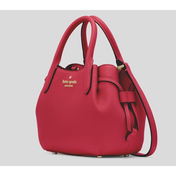 New Kate Spade Dumpling Mini Satchel Pebble Leather Perfect Cherry - Picture 2 of 5